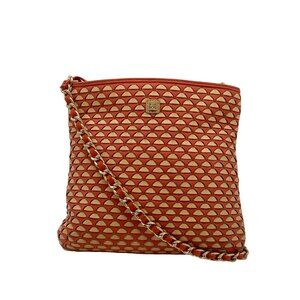 Pour La Victoire Coral & Tan Woven Leather Crossbody Bag